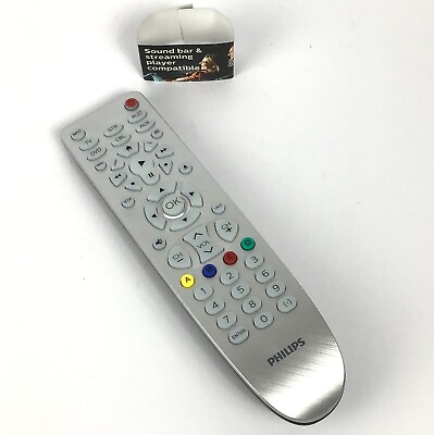 #ad Philips 6 Device Universal Remote Control Silver Backlit Bright White Sound Bar $18.17