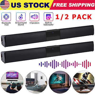 #ad 1 2 Pack Home Theater Sound Bar Wireless BT Subwoofer TV Home Theater amp; Remote $30.10