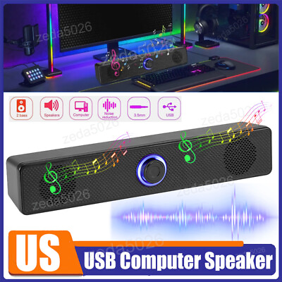 #ad Computer Speakers Stereo Bass Sound 3.5mm USB Wired Soundbar for Desktop Laptop $15.35