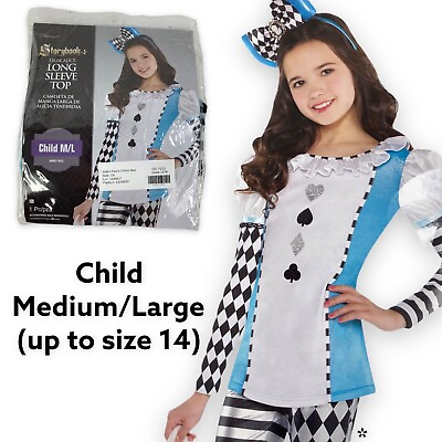 #ad Storybook Dark Alice In Wonderland GIRLS MED LG up to sz 14 Shirt Top Costume $11.66