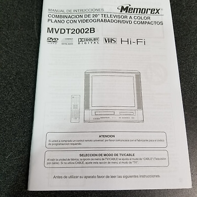 #ad Memorex T.V. Television DVD mvdt2002b Manual Pamphlet Guide TV **Spanish ESPANOL $7.99