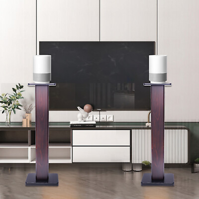 #ad 2x Walnut Wood Speaker Stands Home Theatre Bookshelf Surround Sound Support 90cm $98.70