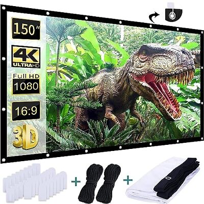 #ad AAJK Outdoor Projection Screen 150 inch Washable Projector Screen 16:9 Folda... $40.19