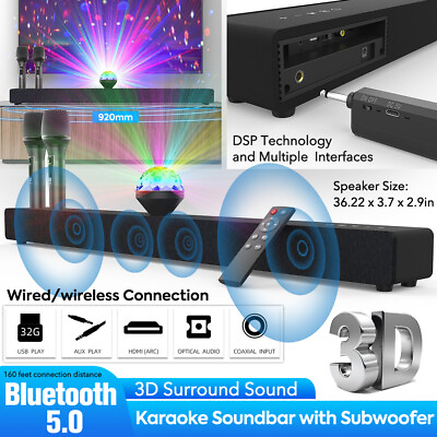 #ad Wireless Bluetooth 5.0 TV SoundBar 4 Speaker 2Mic Subwoofer Home Theater Karaoke $110.99