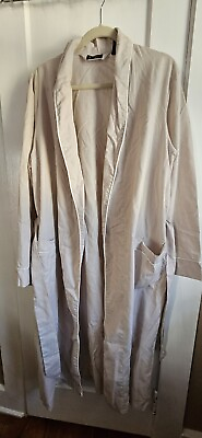 #ad Vintage man at home beige striped made in usa trimmed w belt Robe Men SZ Medium $24.49