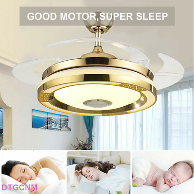 #ad 42quot; Gold Retractable LED Ceiling Fan Lamp Chandelier W Bluetooth SpeakerRemote $98.75