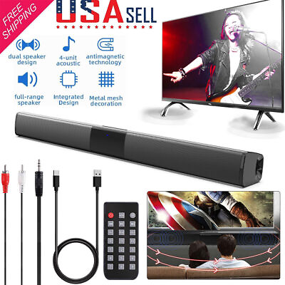 #ad Surround Sound Bar 4 Speaker System Wireless BT Subwoofer TV Home Theater Remote $29.88