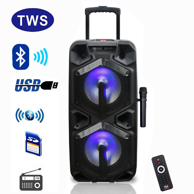 #ad 9000W LOUD Bluetooth Speaker Rechargable Dual 10quot; Subwoofer Party Karaok w Mic $139.99