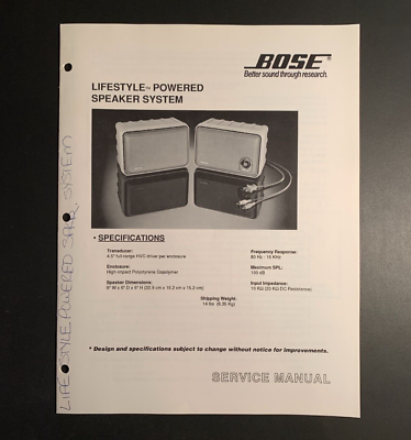 #ad BOSE Lifestyle Powered Speaker System ORIGINAL Service Manual 1991 $9.99