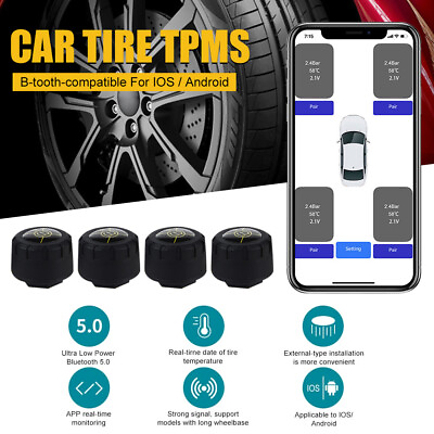 #ad 4X Sensors TPMS Bluetooth Tire Pressure Monitor System Real time for Android iOS $26.21