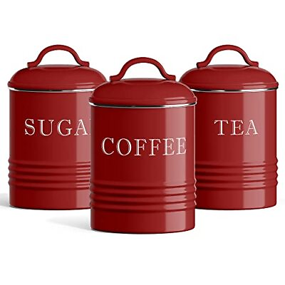 #ad Red Canister Sets for Kitchen Counter Vintage Country Rustic Farmhouse Decor... $41.06