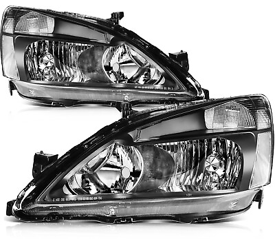 #ad For 2003 2007 Honda Accord Black Housing LeftRight Headlights Assembly Pair $87.43