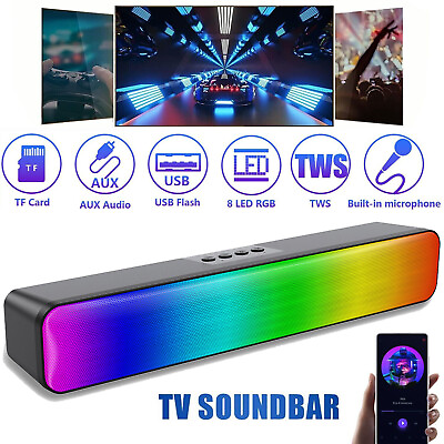 #ad Bluetooth RGB Dual Speaker Subwoofer Soundbar TV Sound Bar Home Theater AUX TF $24.69