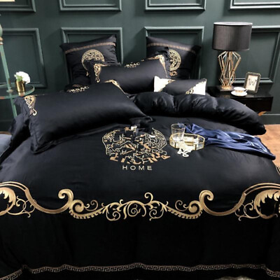 #ad 2020 Luxury Bedding Bedding Set 100% Cotton Black white blue 4pcs Home Top $186.45