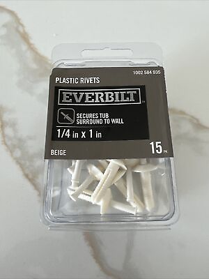 #ad 15 pcs Everbilt 1 4 x 1 in Plastic Rivets Secures Tub Surround to Wall Beige $6.49