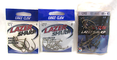 #ad Eagle Claw Lazer Sharp Hook Assortment L141GH 1L141G 4 0 L181G 2 30pc H124 $15.00