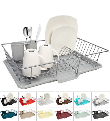 #ad Sweet Home Collection 3 Piece Kitchen Sink Dish Drainer Set Assorted Colors $23.39