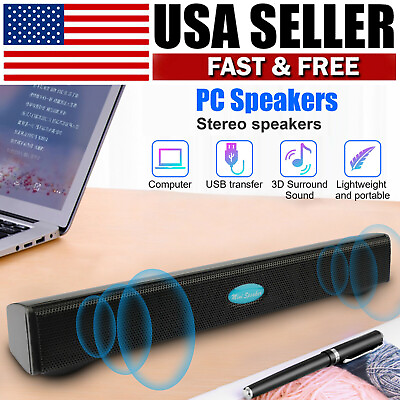 #ad Wired USB Computer Speakers Stereo Sound Bar With Clip For PC laptop Desktop $13.59