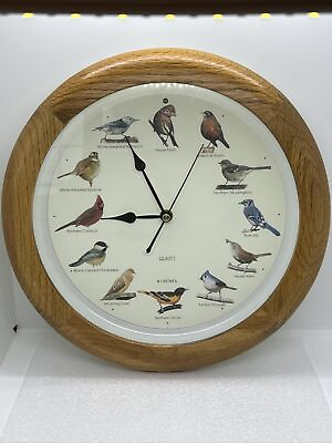 #ad Bird Sound Wall Clock 1997 MFA Quartz Song on Hour 13” Tested Faux Wood *VIDEO* $24.99