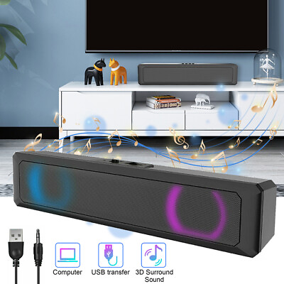 #ad 3.5mm Wired Soundbar Surround Sound Bar Subwoofer PC TV Home Theater LED Light $17.99