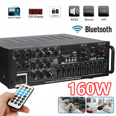 #ad 🔊 Audio Amplifier Receiver Bluetooth Home Stereo System 160W Power Amp $79.83
