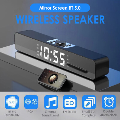 #ad LED Mirror Screen Bluetooth Sound Bar Speaker Wireless Subwoofer Home TV Theater $22.70
