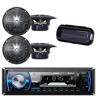 #ad #ad Marine Yacht USB Stereo Wireless Bluetooth Receiver System amp; 4 Speakers Cover $96.99