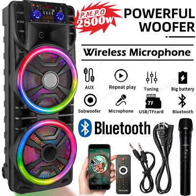 #ad 2800W Dual 12quot; Subwoofer Portable Bluetooth Party Speaker With Remote Light Mic $129.99