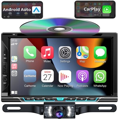 #ad 7quot; Double Din Car Stereo DVD Player Bluetooth for Apple Carplay amp; Android Auto $113.99