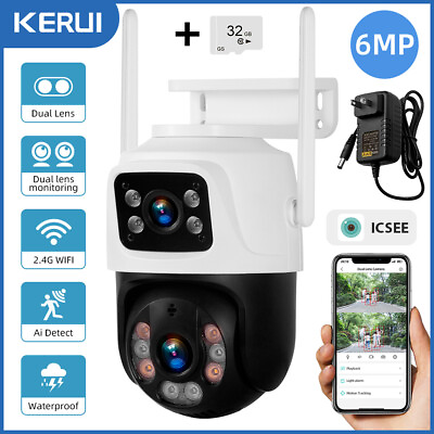 #ad Wireless Outdoor Security Camera Dual Lens HD 6MP WiFi IP CCTV Night Vision Cam $16.14