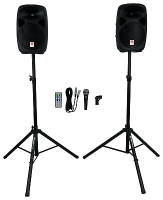 #ad Rockville RPG102K Dual 10quot; Powered Speakers DJ PA System BluetoothMicStands $209.95