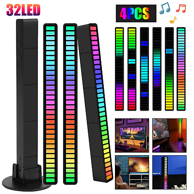 #ad 1 2 4pcs RGB USB Atmosphere Strip Light Bar Music Sync Sound Control Rhythm Lamp $8.48