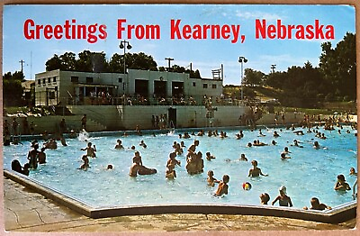 #ad Kearney Nebraska Harmon Park Crowded Swimming Pool Vintage Postcard c1960 $6.99