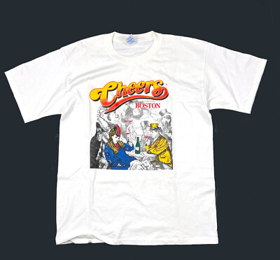 #ad 2004 Cheers Boston White Graphic Print T Shirt 80s TV Bar Ted Danson Men#x27;s L $18.00