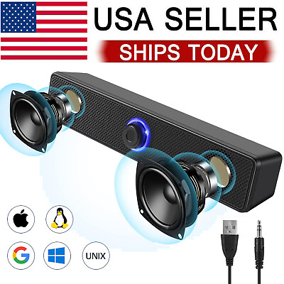 #ad Wired Computer Speakers Soundbar Stereo Bass Sound 3.5mm USB for Desktop Laptop $14.99