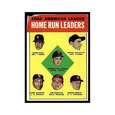 #ad 1963 Topps Baseball Card Damaged Harmon Killebrew Roger Maris #4 $3.80