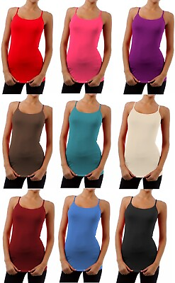 #ad #ad Long Cami With Built in Shelf Bra Adjustable Strap Women Layering basic tank top $10.99