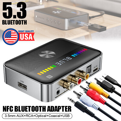 #ad Bluetooth 5.3 Wireless Transmitter Receiver HiFi Audio Music Adapter AUX RCA NFC $24.98