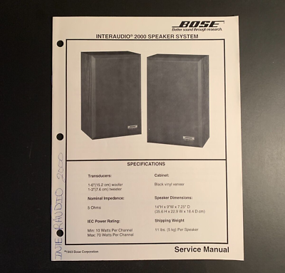 #ad BOSE Interaudio 2000 Speaker System ORIGINAL Service Manual 1993 $9.99