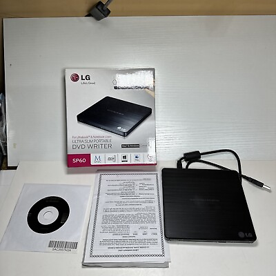 #ad LG External DVD WRITER Black Ultra Slim Portable SP60 DVD RW $9.99