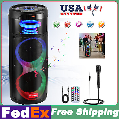 #ad Dual 8#x27;#x27; Loud Bluetooth Speaker Strong Bass LED Party Light TWS FM with Remote $81.99