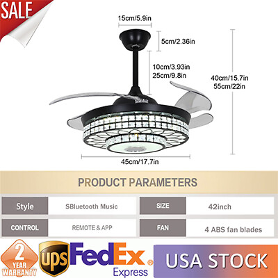#ad 42quot; Dimmable Ceiling Fan Light W Bluetooth Speaker amp; Remote Control Few Noise $139.65