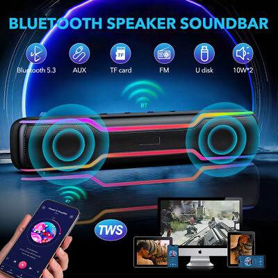 #ad RGB Desktop Soundbar Bluetooth Computer Speaker 3.5mm Aux for Desktop Monitor US $31.34