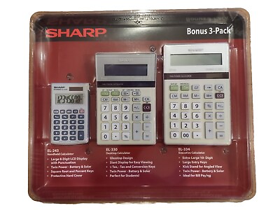 #ad NEW SEALED SHARP HOME amp; OFFICE 3 PACK CALCULATORS EL 243 EL 330 EL 334 $74.99