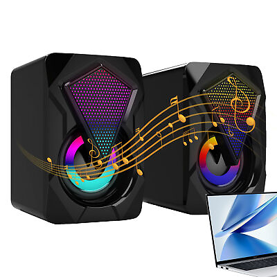 #ad 2x Computer Speaker Loud Sound with LED RGB Light for PC Laptop Stereo Desktop $23.20