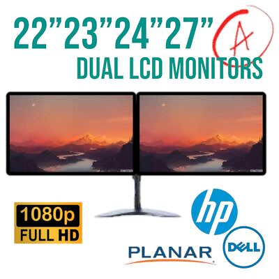 #ad Dual Dell HP 22quot; 23quot; 24quot; 27quot; LCD Widescreen Monitor FHD 1080p Stand Cable $139.88