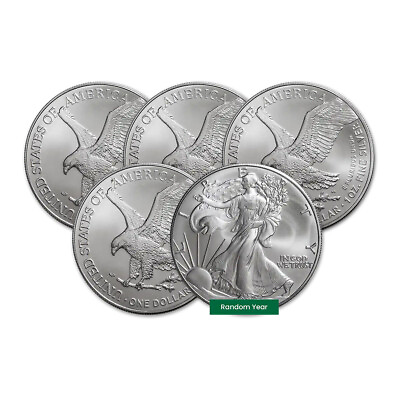 #ad Lot of 5 1 oz Silver Eagle Coin BU Random Year US Mint $164.50