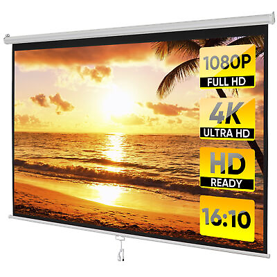 #ad 100quot; 16:10 Manual PullDown Retractable Projector Screen HD 4K Movie Theater Home $48.58