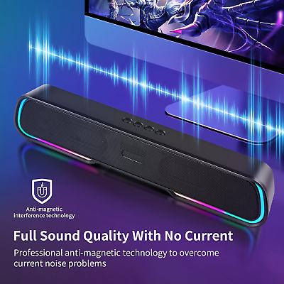 #ad USB Computer Speakers RGB Bluetooth 5.0 Speaker Stereo Sound Bar For Desktop PC $21.99