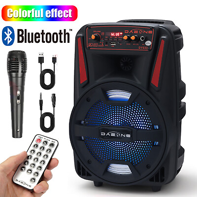 #ad 8quot; Portable Bluetooth Speaker Sound System DJ Party PA Remote FM USB LED Mic $32.99